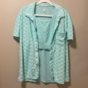 Talulah Mint Terry Cloth Crop & Button Up Shirt Set